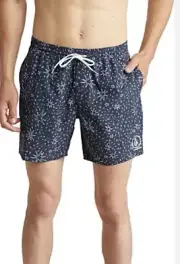 VOLCOM Navy Blue Stars Board Shorts Manic Swim Trunk 17" No Mesh Lining Sz 2XL