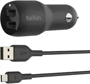 Belkin CCE002bt1MBK Dual USB Car Charger 24W + Micro-USB Cable (Boost Charge Dual Port Car Charger, 2-Port USB Car Charger) Power Bank Car Charger, Kindle Car Charger,Black