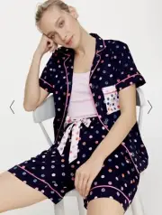 Peter Alexander Confetti Spot Short Sleeve Shirt & Judy Short Set SZ LARGE BNW