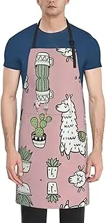 [CADREWY] Alpaca and Cactus Print Adjustable Apron 28 x 33in Kitchen Apron with Pockets Versatile Unisex Chef Aprons, Black