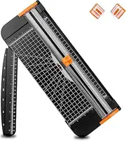 A4 Paper Cutter Bundle with 2Pcs Replacement Blades, 12 Inch Titanium Paper Trimmer Scrapbooking Tool with Side Ruler for Craft, Coupon, Label, Cardstock