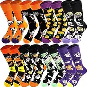 [Skyebed] 8 Pairs Halloween Socks Fun Crazy Pumpkins Ghosts Print Socks Colourful Cotton Sock for Women Men Halloween Dress Up Party Favors