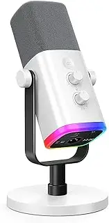 Dynamic Microphone with Touch Mute Button, Headphone Jack(White)