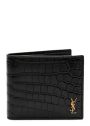 Saint Laurent Crocodile-effect Leather Wallet - Black ONE SIZE