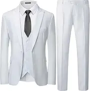 [WULFUL] Men's Suit Slim Fit 3 Piece Suit Blazer Two Button Tuxedo Business Wedding Party Jackets Vest&Trousers