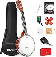 Vangoa Banjo Uke, 4 String Banjolele Concert 23 Inch Sapele Banjo Ukulele with Beginner Kit
