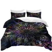 Space Feathers Mandala Quilt Cover