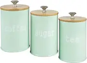 Set of Food Storage Canister with Wooden Lid - Metal Food Storage Canister, Food Storage Jar for Coffee, Sugar, Tea, Spice and Green