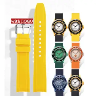 弧形矽膠錶帶 22 毫米錶帶適用於 S-Watch 和 Blancpain 聯名五十 手錶配件錶帶防水手腕手鍊