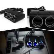 Black USB Charger Port 3 Way Car Cigarette Lighter Socket Splitter Power Adapter