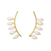 Culturesse Le Beaute 46mm Curve Stud Earrings 24K Gold Plating Freshwater Pearls