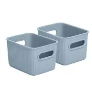 Superio 1.5 L Mini Ribbed Storage Bin- Plastic Storage Basket (Blue, 2 Pack)