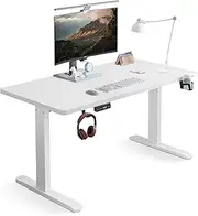 [IXTRA] Electric Standing Desk 100 x 60cm Height Adjustable Sit Stand up Home Office White Desk with Whole Piece Desktop Computer Desk with Cable Management Tray（White Desktop + White Frame）