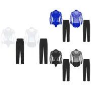 Men Set Sequin Outfits Tassel Suit Long Sleeve Costume Salsa Practice Modern