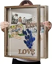Shadow Box 13x16 Display Linen Background and 8 Stick Pins Solid Wood Memory Box Display Case for Photo,Sports Memorabilia, Awards, Medals and Tickets.