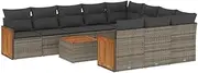 vidaXL Garden Sofa Set - 11 Piece Modular Outdoor Lounge - Grey Poly Rattan with Cushions - Patio Furniture for Terrace, Backyard, Deck - UV Resistant & Durable