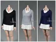 1/6 Knitted Shirt Patchwork Pleated Dress Clothes Fit 12'' Female PH Body