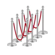 VEVOR 8 Pcs Silver Stanchion Post 4 Red Velvet Ropes Sand Injection Hollow Base