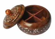 Wooden Hand Crafted Spices Box/Masala Box/Dry Fruit Box with White Inlay US