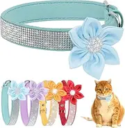 HOWWFALY Dog Collars Cat Collars Rhinestone Shiny Collars Adjustable Size with Cute Sunflowers for Kittens and Puppies (XS, Blue)