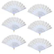 6pce White Glitter Hand Fan Beautiful Colour Butterfly Design Fold Out Party