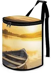 Garbage Storage Bags, River Sunset Wooden Boat Printed Garbage Storage Bags,car Garbage Storage Bags,Portable Garbage Storage Bags