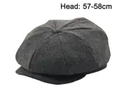 Fashion Vintage Wool Blended Beret Casual Short Brim Cap Beret flat Top Hat Newsboy Flat Top Beret - Black and gray stripes