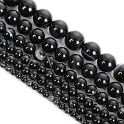 [Hamthuit] Natural Stone Beads Black Stripe Agates Round Loose Spacer Bead for Jewelry Making DIY Bracelet