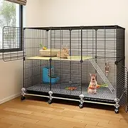 Rabbit Cage Indoor Bunny Hutch, DIY Encrypted Rabbit Cage, Double-Layer Platform, Dense Spacing, for Kitten Rabbit Guinea Pig (Size : 111 x 37 x 82cm)
