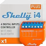 Shelly Plus i4 Smart Home 110-240 V, 4 Inputs, Digital Control of Multiple Shelly Devices, Compatible with Alexa, WiFi & Bluetooth, Installation Behind Flush-Mounted Wall Switch, Orange