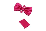 Mens Hot Pink Matching Bow Tie, Pocket Square & Cuff Links Set
