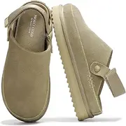 [Project Cloud] Genuine Suede Clogs for Women - Memory Foam Platform Clogs Womens Shoes - Nonslip Slides for Women w/Straps Lightweight Womens Clogs & Mules for Women 2024 (Goldstar)