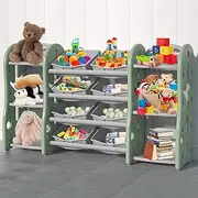 Uandhome Large Toy Storage Organizer with 8 Toy Bins, Toy Organizers and Storage with 6 Storage Cubbies, Bookshelf for Kids, Playroom Organization and Storage Bins (L)