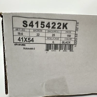 41x54 Trash Bags - 150 Pack - 55 Gal Capacity, 22 Microns Thick, S415422K