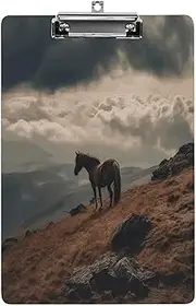 Acrylic Clipboard 12.5 X 8.5 Funny Horse Grazing on The Mountain Printing File Board Clip Cute with Low Profile Clip for Office Essential