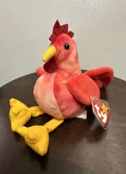 RARE RETIRED TY Beanie Baby "Strut the Rooster" MINT TAGS and PVC PELLETS! 1996