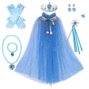 Dark Blue Frozen Princess Set Hand Necklace Crown Sequin Cloak Veil Perfect Dress Up
