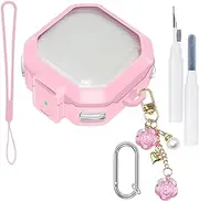 Pink Clear Case for Galaxy Buds FE/2 Pro/Pro/Live Secure Lock Cover with Cleaning Pen Kit, Snap Switch for Galaxy Buds Fe Case with Silicone Wrist Strap Cute Flower Pendant Keychain Women Girl