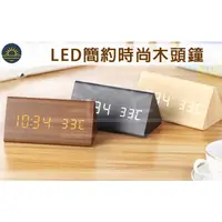 在飛比找松果購物優惠-三角 LED 木紋鐘 木頭鐘 LED鐘 鬧鐘 時尚 數位電子