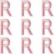 Jongdari Iron on Letters for Clothing, 9pcs 1.5 Inch Embroidery Alphabet Letter Patches Applique for Shirts Jackets Hats Jeans Shoes (Pink, R)