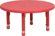 33'' Round Height Adjustable Red Plastic Preschool Activity Table - Kids Table
