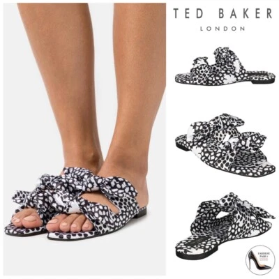 Ted Baker Feyaa Black White Floral Bow Strap Mule Slipper Walking Sandal 39 8.5