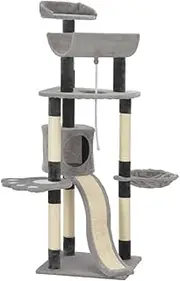 Cat Scratching Post with 1 House, All-Season Cat Tree with Climbing Rope, Cat Tower with Sisal Scratching Posts for Indoor Large Cats, Kittens, 50 x 50 x 145 cm
