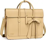 [MOSISO] Laptop Bag for Women, PU Leather Laptop Shoulder Bag Convertible Backpack, Messenger Bag Casual Handbag Work Briefcase Travel Computer Bag with Bowknot