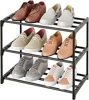 [TAUEHR] Small Stackable Shoe Rack,Narrow Kids Shoe Stand,Metal Shoe Storage Shelf for 6-8 Pairs of Shoes Entryway and Closet Hallway(3-Tier, Black)