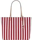 New OROTON Estate Stripe Tote Bag PVC Leather Trim Real Red Tags Bag