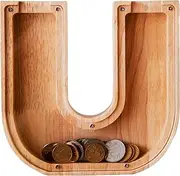 Wumimi Personalized Letter Wood Piggy Bank, Alphabet Piggy Bank for Kids, Alphabet Letter Storage Tank Personalized Letters Coin Bank, Wooden Money Box Frame DIY Letter Decor Gift (U)