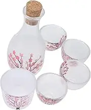 Japanese Sake Pot Set Glass Sake Cups Hand Warmer Mug Cherry Blossom Style Home Bar Accessory