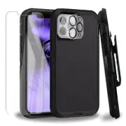 For iPhone 12 Pro Max 12 Mini Black Hard Defender Shockproof Case W/Clip &Screen