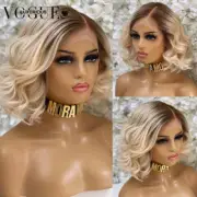 Ombre Blonde Short Loose Wave 13x6 HD Lace Frontal Wig 13x4 Side Part Drawn Hair